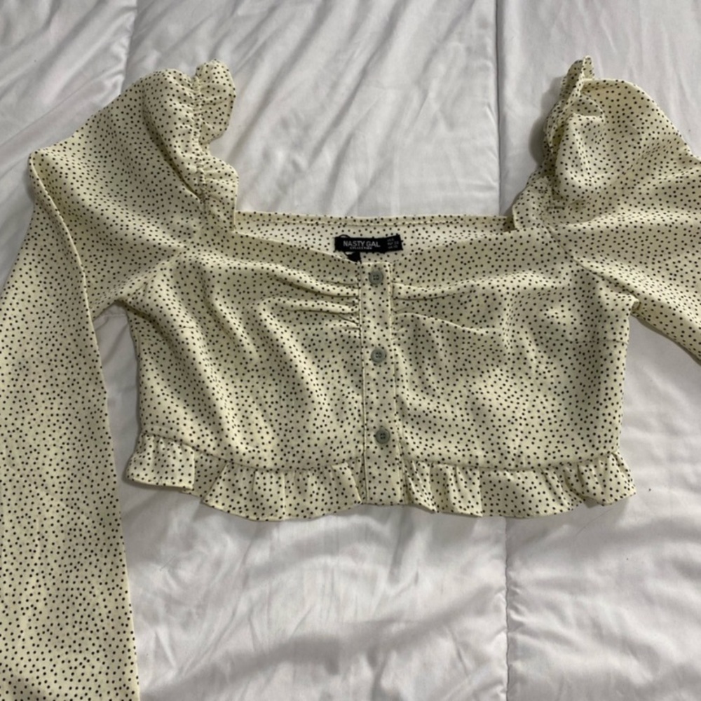 Nasty Gal Cream Polka Dot Blouse